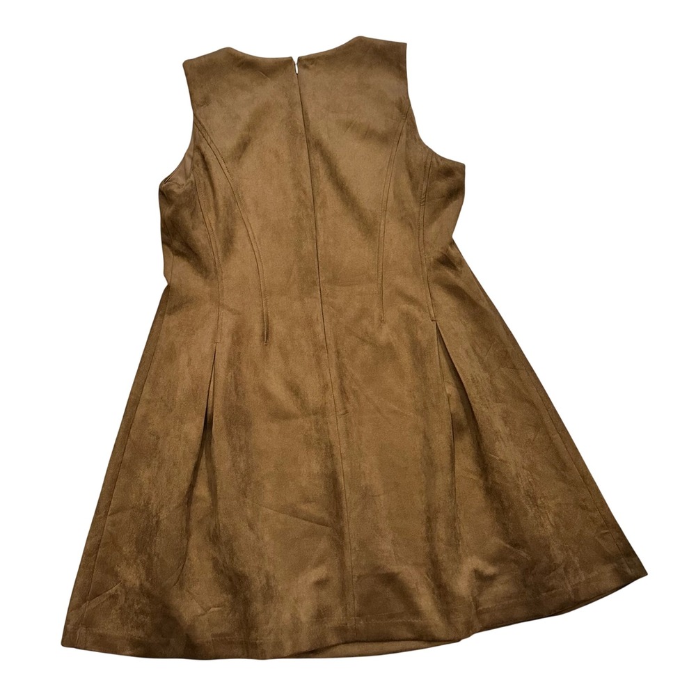 Roz & Ali Womens Petite 14P Faux Suede Sleeveless Fit & Flare Dress Cognac Brown